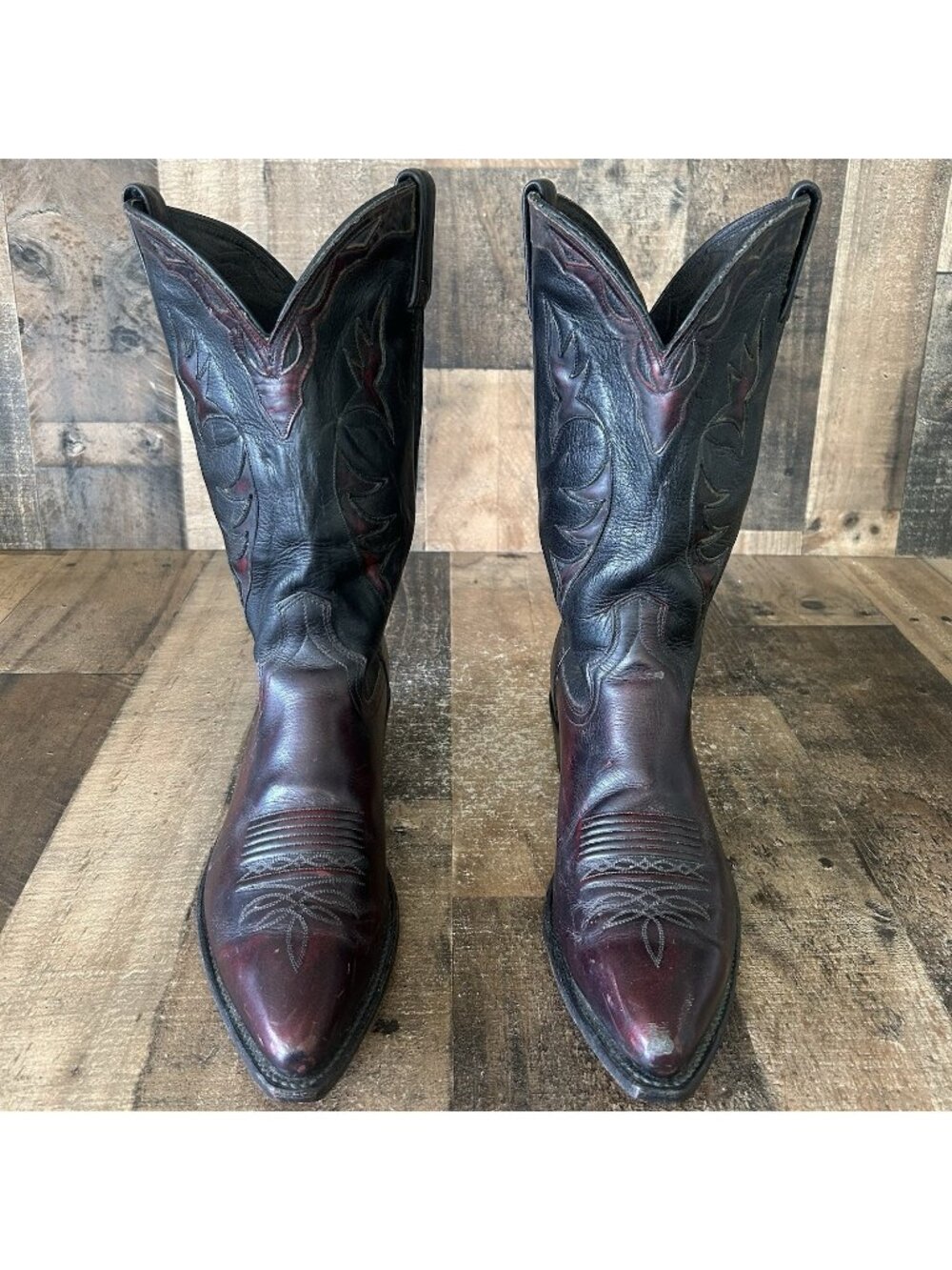 Dan Post Vintage 16729 Black Cherry Leather Inlay Cowboy Boots Mens 10.5 D